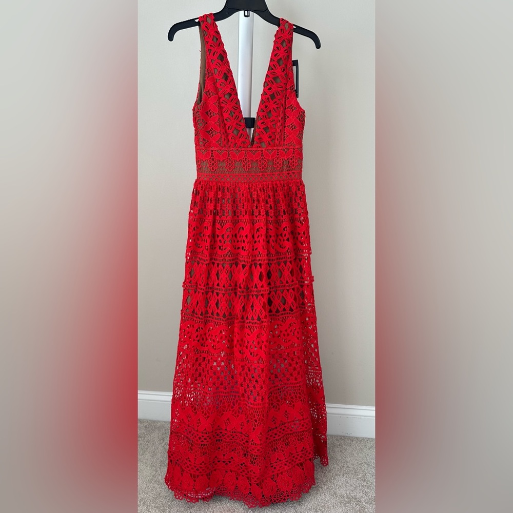 Ivivi red lace maxi dress in size small. NWT